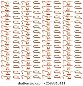 eel fish, worm with fruit as a pattern background