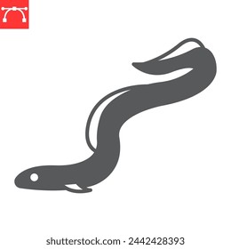 Eel glyph icon, seafood and fish , moray vector icon, vector graphics, editable stroke solid sign, eps 10.
