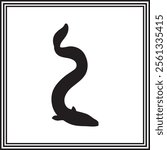 Eel icon isolated vector, silhouette of ocean animal.
