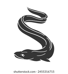 Eel Icon Silhouette Illustration. Animal Vector Graphic Pictogram Symbol Clip Art. Doodle Sketch Black Sign.