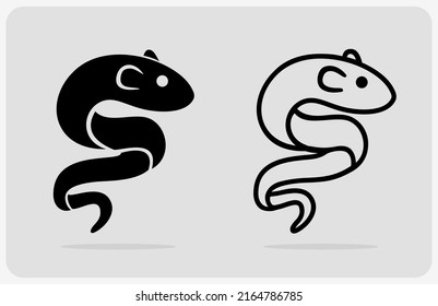 Eel icon, silhouette and line art in vector illustration. Eel logo