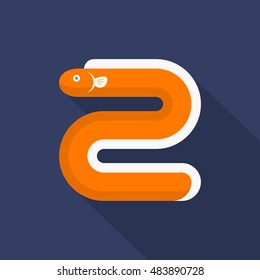 Eel icon, Vector flat long shadow design. EPS10