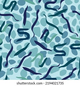 Eel silhouettes seamless pattern on a cobblestone background. Marine life stock vectors. Fashion print design.