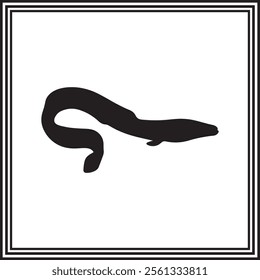 Eel vector black silhouette, ocean animal illustration