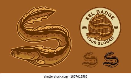 Eel vector illustration, eel logo badge