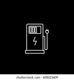 Eelctric Energy Station For Car Line Icon On Black Background