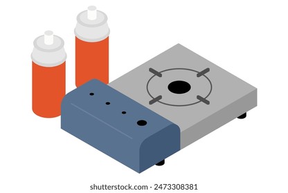 Eemergency kit of cassette stove, simple isometric illustration, Vector Illustration