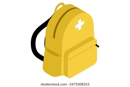 Kit de emergencia de mochila de emergencia, ilustración isométrica simple, Ilustración vectorial