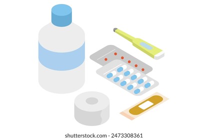 Eemergency kit of first-aid kit, simple isometric illustration, Vector Illustration