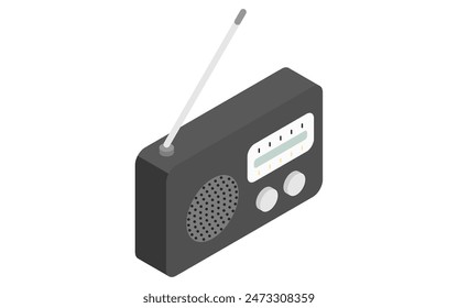 Eemergency kit of portable radio, simple isometric illustration, Vector Illustration