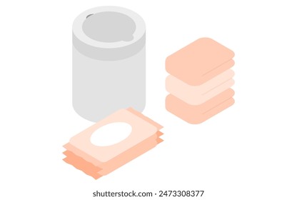 Kit de emergencia de servilleta sanitaria, ilustración isométrica simple, Ilustración vectorial