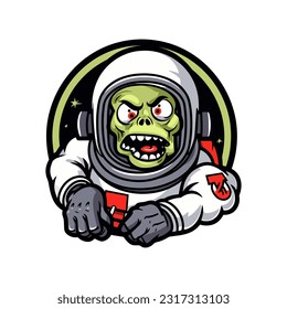 An eerie combination of zombies and astronauts in a captivating hand drawn logo design illustration. Unleash the undead in your brand
