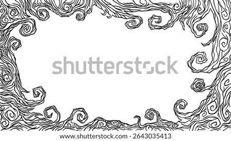 Eerie Dead Tree Line Drawing Frame Background Illustration
