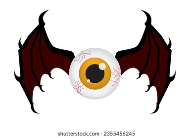 Eerie eye with devil wings on back. Spooky graphic element design for decoration in Halloween.
