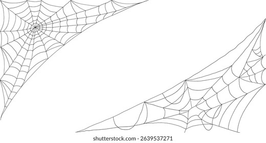 Eerie Halloween spider web in corners spooky cobweb silhouette collection on white
