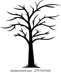 Eerie silhouette of a leafless tree, with stark branches reaching outwards. Perfect for autumn, Halloween, or a dark, desolate natural scene.