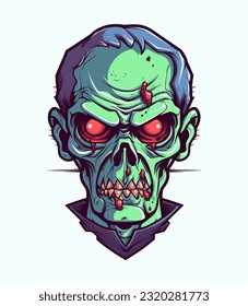 Cabeza zombie inquietante en una ilustración de clip vectorial, mostrando detalles intrincados y una apariencia inmoralmente realista