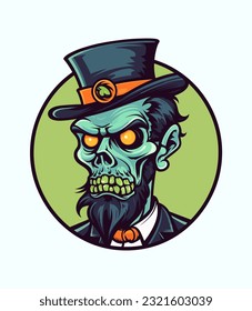 Eerie zombie head in a vector clip art illustration, showcasing intricate details and a hauntingly realistic undead appearance