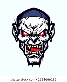 Eerie zombie head in a vector clip art illustration, showcasing intricate details and a hauntingly realistic undead appearance