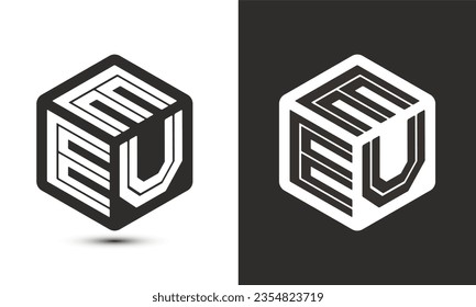 EEU letter logo design with illustrator cube logo, vector logo modern alphabet font overlap style. Premium Business logo icon. White color on black background