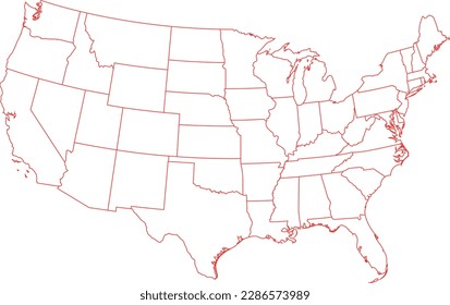 Mapa de EEUU (EE.UU.) con división política en versión de esquema