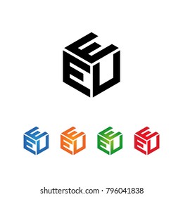 EEU,UEE,EUE Logo Initial Template.Modern Style. Hexagon shape.Black,Blue,Orange,Green,Red color on white background