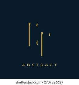 EF Abstractas diseño de logotipo dorado. Abstractas composición de símbolos de oro sobre un fondo azul marino oscuro