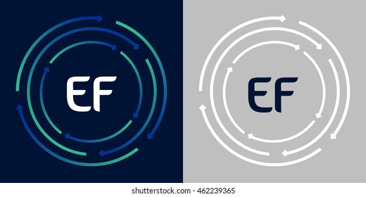 EF design template elements in abstract background logo, design identity in circle, letters business logo icon, blue/green alphabet letters, simplicity graphics
