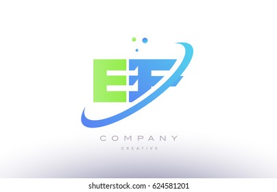 ef e f alphabet green blue swoosh letter company logo vector icon design template