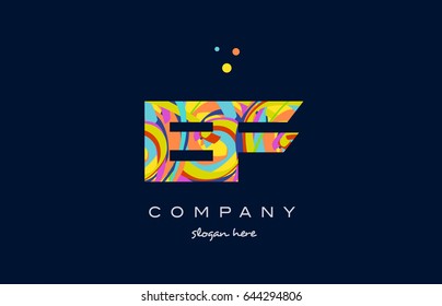 ef e f alphabet letter logo colors colorful rainbow acrylic font creative text dots company vector icon design template