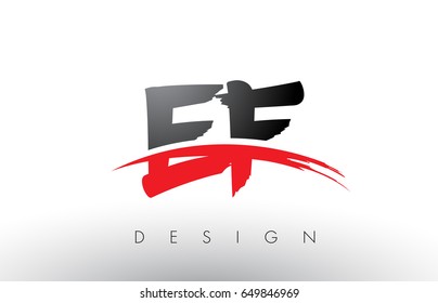 EF E F Brush Logo Letters Design with Red and Black Colors and Brush Letter Concept.