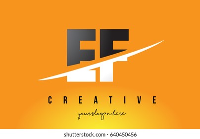 EF E F Letter Modern Logo Design with Swoosh Cutting the Middle Letters and Yellow Background.