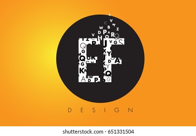 EF E F Logo Design Made of Small Letters with Black Circle and Yellow Background.