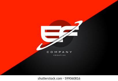 ef e f  red black white technology swoosh alphabet company letter logo design vector icon template 