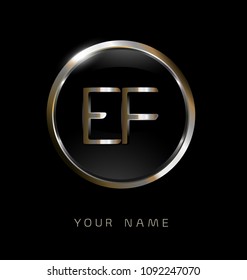 EF initial letters with circle elegant logo golden silver black background