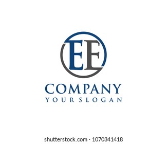 EF initial letters looping linked circle elegant logo blue grey