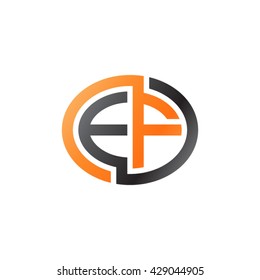 EF initial letters looping linked ellipse logo orange black