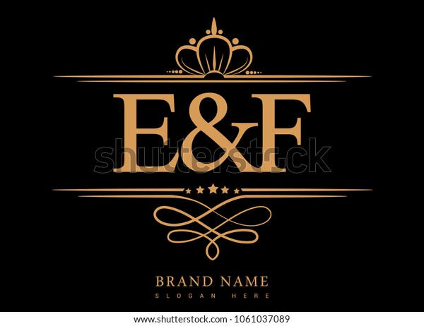 E&F Initial logo, Ampersand initial logo\
gold with crown and classic\
pattern