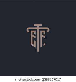 EF initial logo monogram with pillar icon design vector