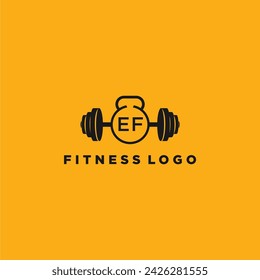 EF initial monogram for fitnes or gym logo with creative barbell design
