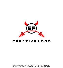 EF initial monogram for fitnes or gym logo with devil style design
