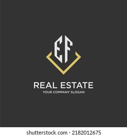 EF initial monogram logo for real estate with polygon style