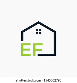 EF letter Line House Real Estate Logo. home initial E F concept. Construction logo template, Home and Real Estate icon. Housing Complex Simple Vector Logo Template. - vector