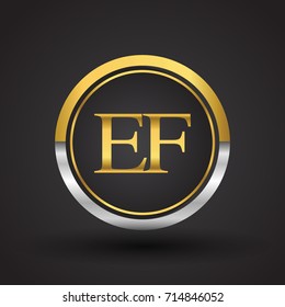 EF Letter logo in a circle, gold and silver colored. Vector design template elements for your business or company identity.