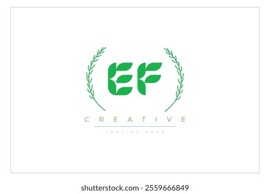 EF letters eco logo with leaf. Fresh nature and healthy leaf logo design.