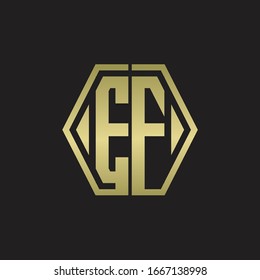 EF-Logo-Monogramm mit hexagonaler, abgerundeter Design-Vorlage mit goldener Farbe