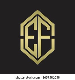 EF Logo monogram with hexagon shape and outline slice style with gold colors