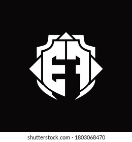 EF logo monogram with shield line and 3 arrows shape design template on black background