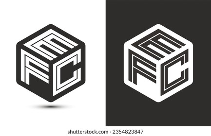 Diseño del logotipo de la letra EFC con el logotipo del cubo ilustrador, logotipo vectorial estilo moderno de superposición de tipos de letra del alfabeto. Icono del logotipo de Premium Business. Color blanco sobre fondo negro