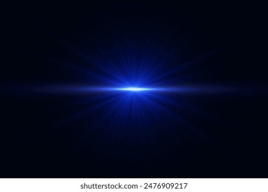 The effect of abstract blue light rays with highlights on a black background. Vector 10 EPS